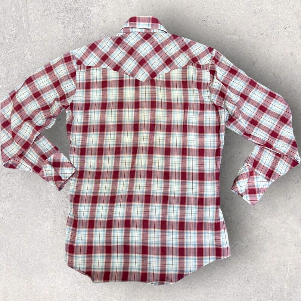 Vtg 70s Bronco Western Mens Fits Medium‎ Red Plaid Pearl Snap - Picture 4 of 9